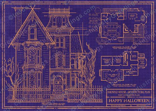 House Blueprint Halloween Card