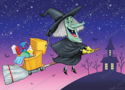 Janitorial Witch Halloween Card