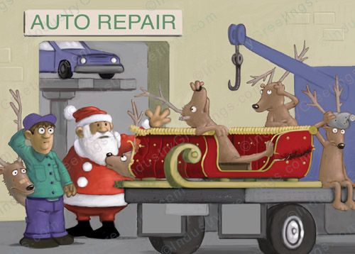 Sleigh Auto Repair Christmas Card