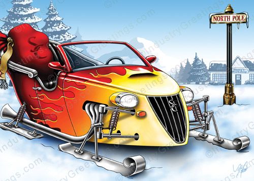 Hot Rod Sleigh Christmas Card