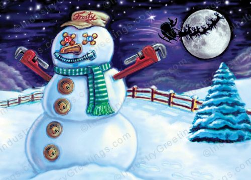 Plumbing Snowman Christmas Card