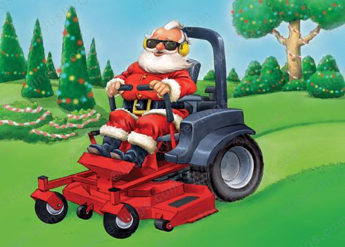 Santa on a Mower Christmas Card