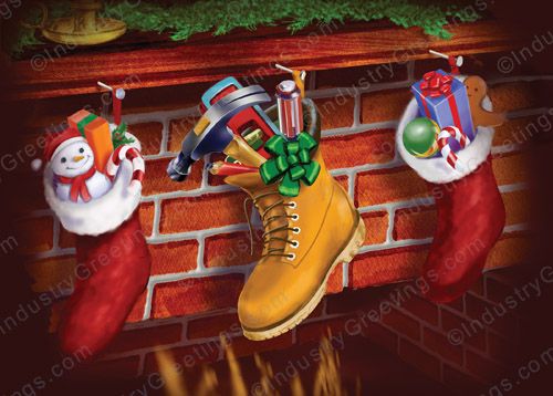 Construction Boot Christmas Card