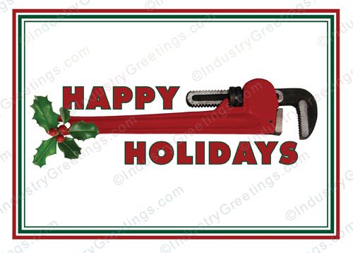 Pipe Wrench and Holly Christmas Card