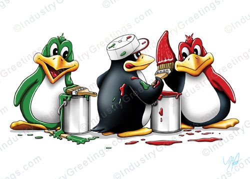 Penguin Painting Christmas Card