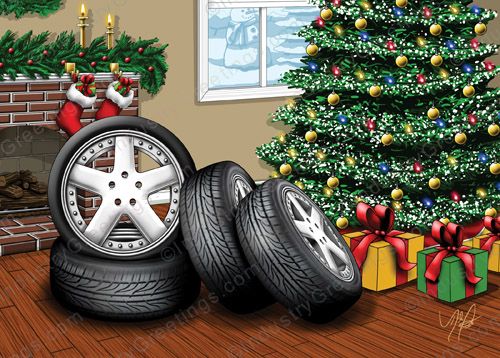 Tires Under the Tree Holiday Card