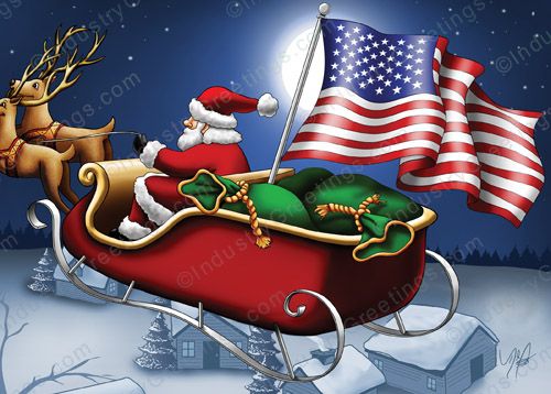 American Flag Sleigh Christmas Card