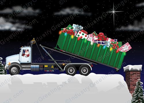 Green Roll Off Truck Christmas Card