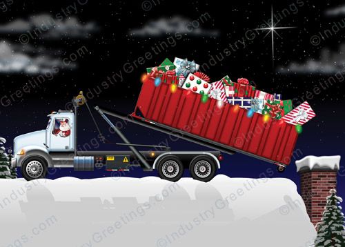 Red Roll Off Truck Christmas Card