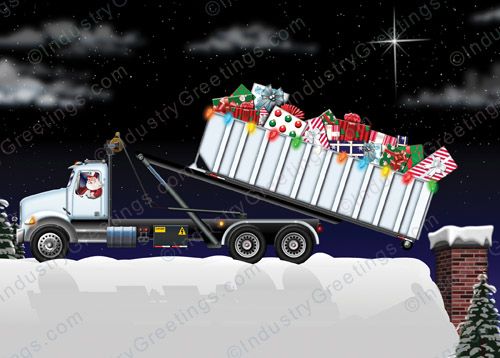 White Roll Off Truck Christmas Card