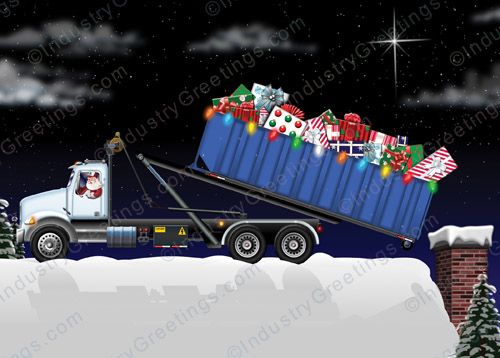 Blue Roll Off Truck Christmas Card
