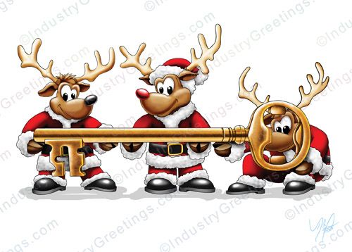 Reindeer Golden Key Holiday Card