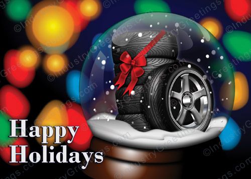 Tire Snow Globe Holiday Card