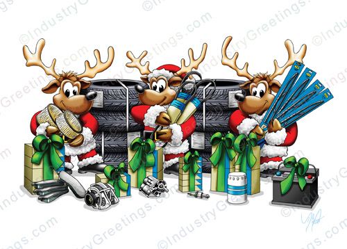 Reindeer Auto Parts Christmas Card