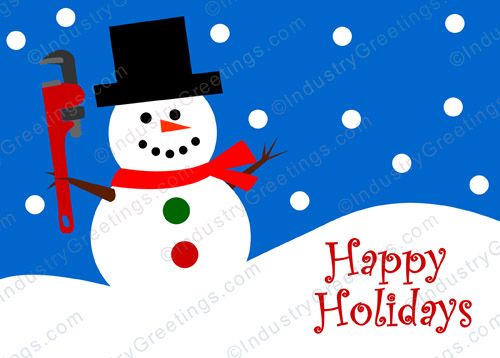 Pipe Wrench Snowman Christmas Card