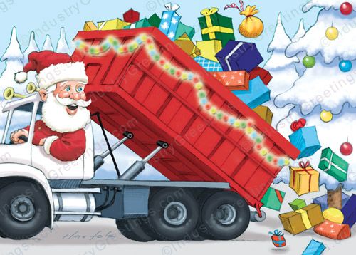 Red Roll Off Truck Holiday Card