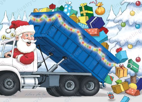 Blue Roll Off Truck Holiday Card