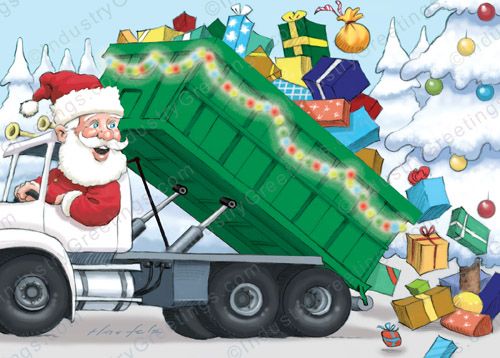 Green Roll Off Truck Holiday Card