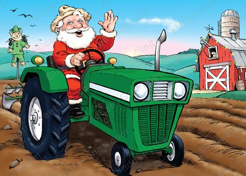 Santa on a Tractor Christmas Card