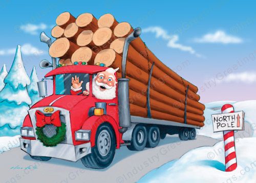 Logging Santa Christmas Card