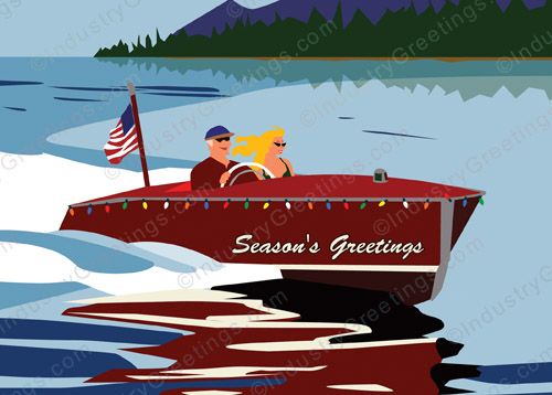 Classic Wood Boat Christmas Card