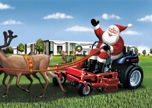 Santa on a Mower Holiday Card