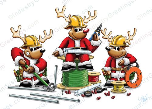 Reindeer Electricians Christmas Card