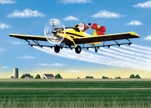 Red Bow Crop Duster Christmas Card