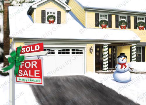 For Sale Snowman Home Holiday Card