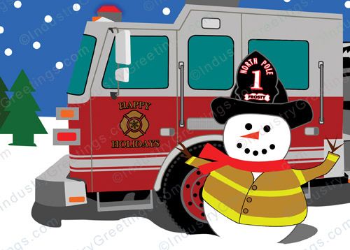 Frosty's Fire Truck Holiday Card
