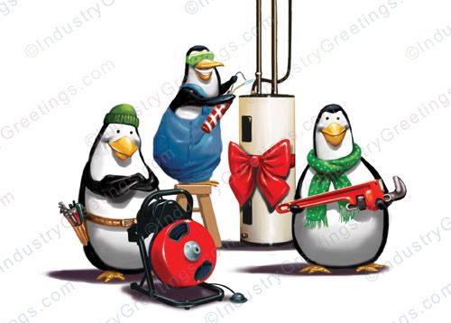 Plumbing Penguin Christmas Card