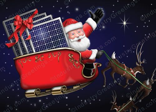 Waving Solar Santa Holiday Card