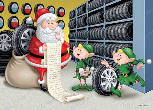 Santa's Tire List Christmas Card