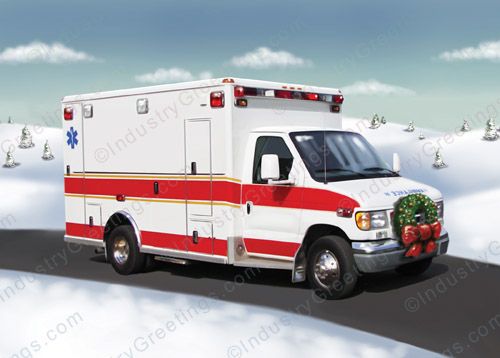 Ambulance Wreath Christmas Card