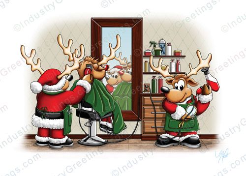 Reindeer Barber Christmas Card