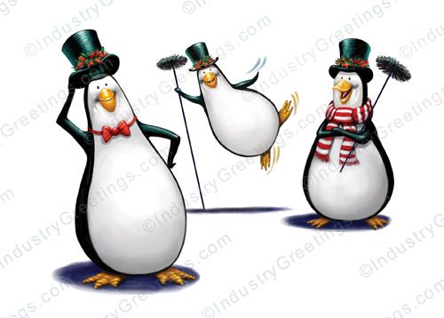 Penguin Sweeps Christmas Card