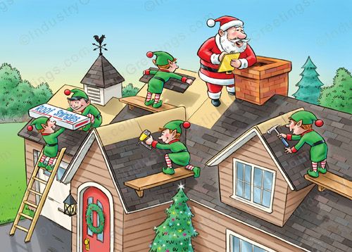 Re-Roofing Santa Christmas Card
