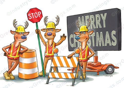 Reindeer Traffic Christmas Card