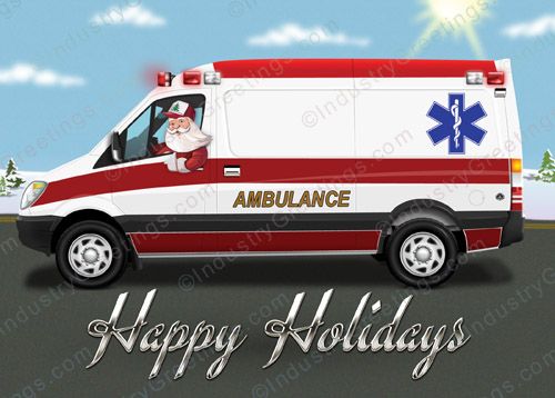 Santa in Ambulance Christmas Card