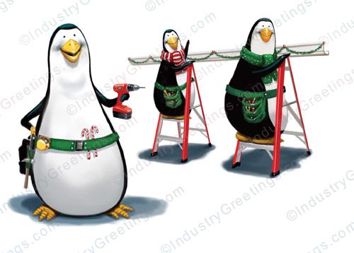 Penguin Rain Gutter Christmas Card
