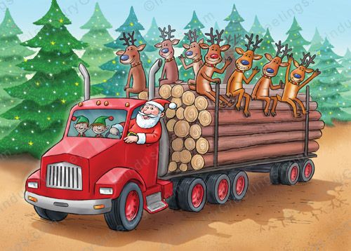 Logging Sleigh Christmas Card