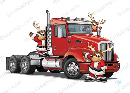 Reindeer Trucking Christmas Card