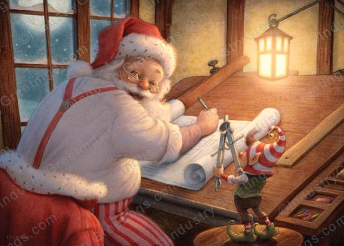 Santa's Drafting Table Christmas Card