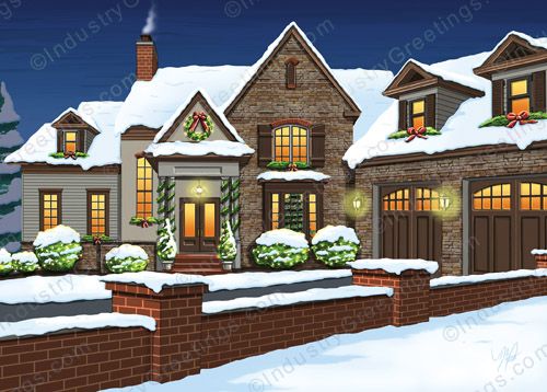 Brick Drive Home Christmas Card