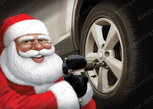 Santa Tire Install Christmas Card