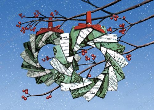 Tax Form Wreath Christmas Card
