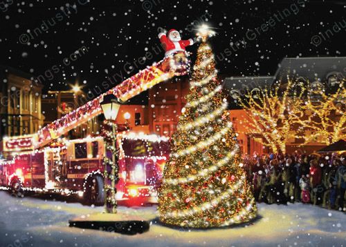 Treetop Ladder Truck Holiday Card