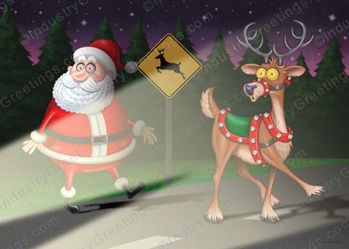 Deer in Headlights Holiday Card