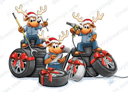 Reindeer Tire Christmas Card