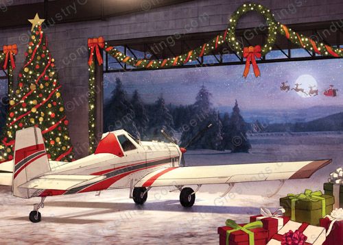 White Plane Hangar Christmas Card